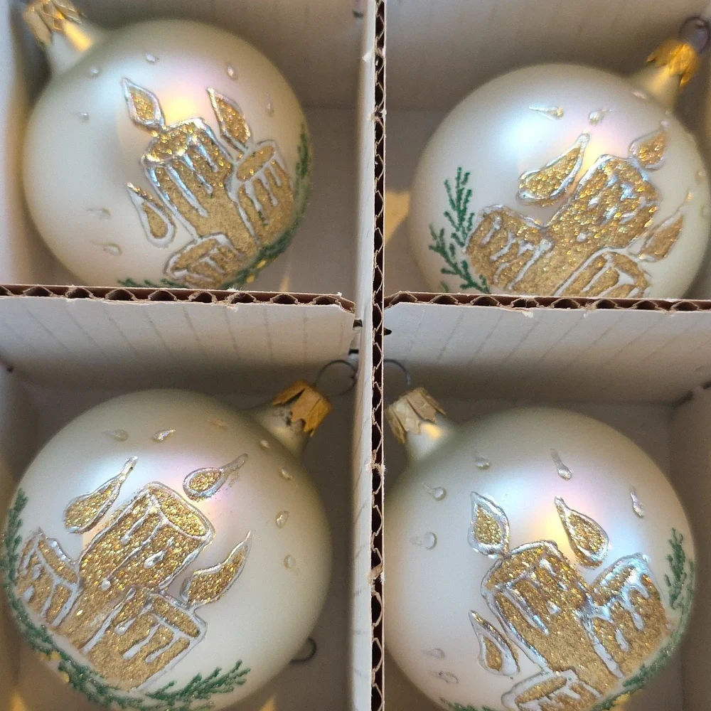 Christmas Ornament - Elegant Gold and Green Holiday Ornament Set Of 4